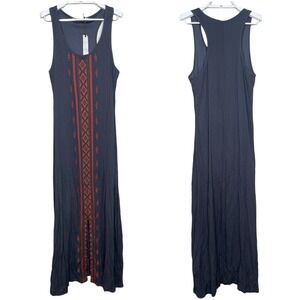 Solitaire Maxi Dress Womens M Gray‎ Sleeveless Racerback Embroidered Boho NWT